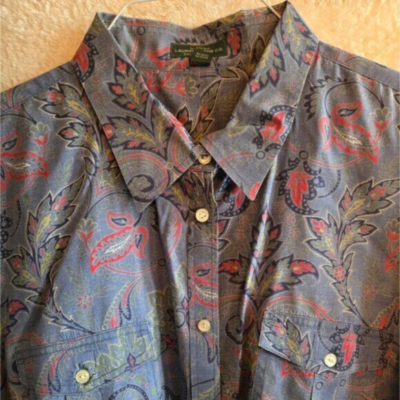 Vintage LRL Blue and Red Paisley Button Down Shirt - Picture 2 of 5